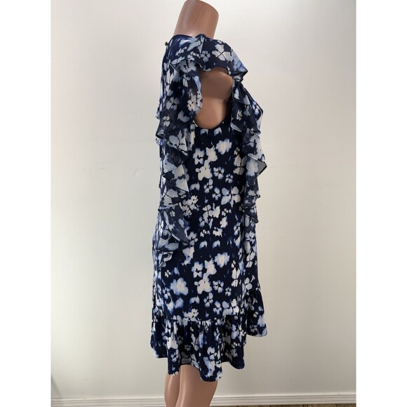 MICHAEL KORS Blue Floral Ruffle Polyester Dress Womens L - Picture 4 of 10